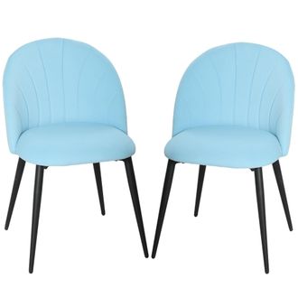 HOMCOM Homcom Set 2 Sedie Da Cucina In Velluto Con Schienale A Conchiglia, Azzurro