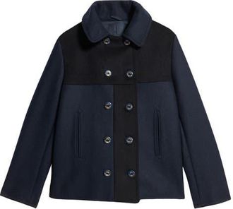 Fortela Patchwork Wool Caban Jacket in Navy Blue at Nordstrom, Size 44 Eu