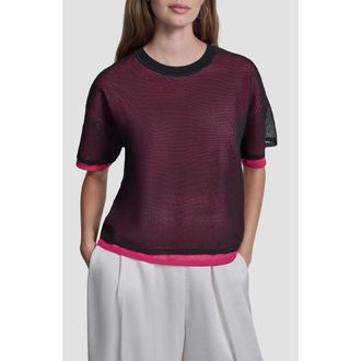 DKNY Boxy Mesh Overlay Top in Black/hot Pink at Nordstrom, Size X-Large