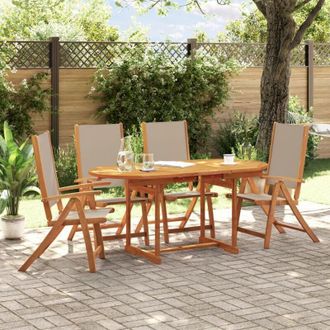 vidaXL Juego Comedor De Jard&iacute;n 5 Pzas Madera Maciza Acacia Y Textileno