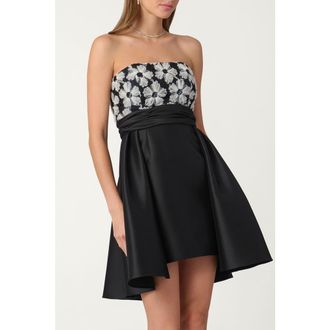 Shoshanna Midnight Tulle Chiffon Mikado Mandy Dress in Jet/ivory at Nordstrom, Size 12