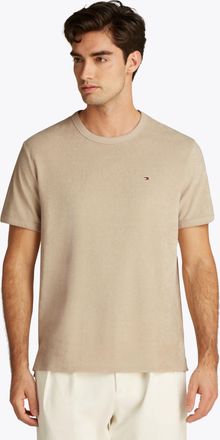 Tommy Hilfiger T-Shirt TOMMY HILFIGER TERRY TOWELLING TEE, Herren, Gr. S, gr&uuml;n (sandalwood), Single Jersey, Obermaterial: 77% Baumwolle, 23% Polyester, Rundhals, Shi