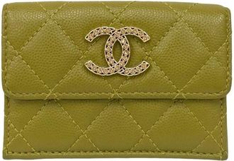 Chanel Khaki Grained Calfskin Wallet (Tri-Fold) (Pre-Owned)