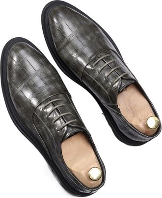 Generic Dress Oxford Formal Shoes for Men Lace Up Round Toe Plaid Print Faux Leather Low Top Slip Resistant Anti-Slip Party(Grau,10.5 UK)