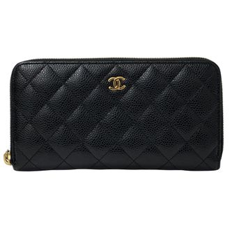 Chanel Matelasse Black Grained Calfskin Long Wallet (Bi-Fold) (Pre-Owned)
