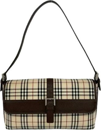 Burberry Pre-owned Check Canvas Leather Shoulder Bag - Dames - Vintage Schoudertas - Beige - ONE Size - Leer - Vintage