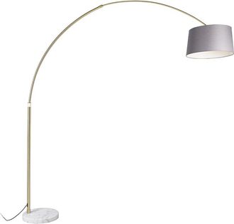 QAZQA Qazqa Moderno L&aacute;mpara De Arco De Lat&oacute;n Con Pantalla De Tela De M&aacute;rmol Gris 45 Cm - Xxl Lino /acero /textil Alargada Adecuado Para Led Max. 1 X 60 Watt
