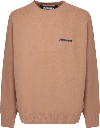 Palm Angels Bruine Gebreide Kleding Aw 23 Stijlvol Ontwerp - Heren - Ronde hals truien - Bruin - M - Wol - Truien & Vesten