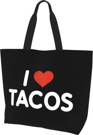 AOOEDM I Love Tacos Ladies Canvas Tote Reusable Shopping Bag