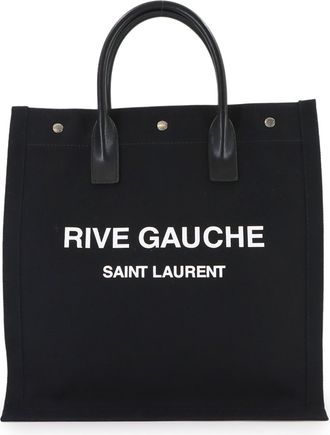 Saint Laurent Black White Canvas Leather Handbag Tote Bag (Pre-Owned)