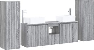vidaXL Juego De Muebles De Ba&ntilde;o 5 Uds. Sonoma Gris 33 X 34,5 X 100 Cm Vidaxl