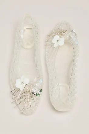 Anthropologie Heavenly Jelly Camelia Embellished Flats