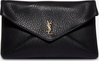 Saint Laurent Genarbte Nappaleder-Clutch mit Kettengurt Cassandre XXL