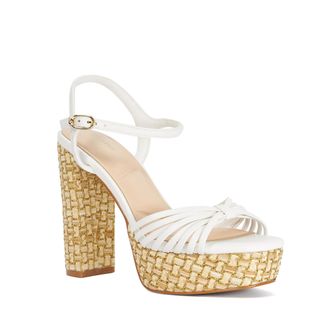 Dune London Womens Ladies Minogue - Raffia Platform Heels - White Leather - Size UK 5