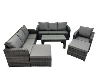 Fimous 3 Seater Sofa Reclining Chair Coffee Table with 2 Big Footstools in Dark Grey
