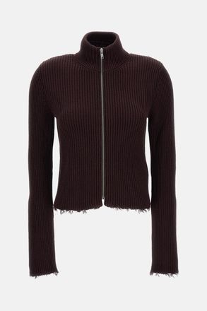 Maison Margiela Cropped Ribbed Knit Cardigan with High Neck Design