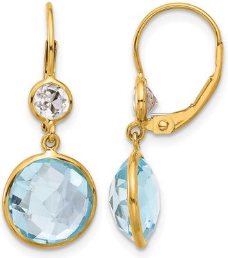 Diamond2Deal 14K Gold Blue and White Topaz Leverback Drop Dangle Earrings