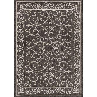 Jonathan Y Designs Charleston Vintage Filigree Textured Weave Indoor/Outdoor Area Rug in Black/gray at Nordstrom, Size 4Ft 0In X 6Ft 0In