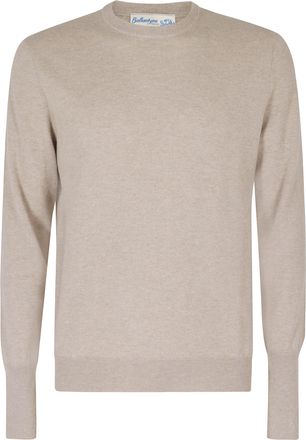 Ballantyne Beige Crew Neck Ribbed Cashmere Sweater