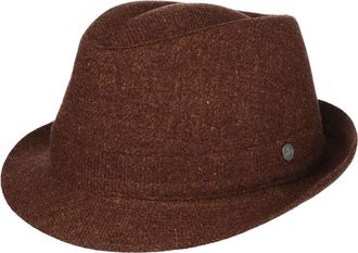 Lierys Shetland Wool Trilby Hat Handmade Melange Wool Fedora Made in Italy Men Autumn Winter Rust M (56-57 cm)