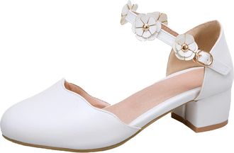 Generic Momolaa Little Big Kid Girls Wedding Sandals Low Heel Dress Pump Sandals Kids High Heel Pumps Slip-On Party Block Closed Toe Sandal with Ankle Strap,U