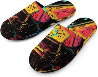 Generic Colorful Piano Flannel Mens Slip-on Slippers Winter Warm House Shoes with Rubber Sole for Home Hotel