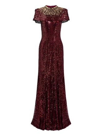Jenny Packham Radiant sequin-embellished gown - women - Nylon - 10 - Red