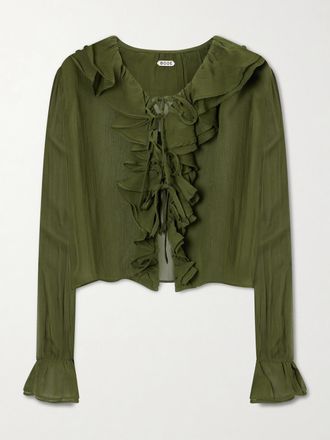 Bode Blusa In Crepon Di Seta Con Ruches Flounce - Verde