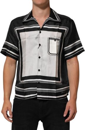 Dolce & Gabbana Mens Black White Stripedot Print Casual Polo Shirt And Silk