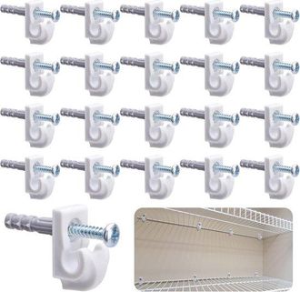 OEM Clips De Pared Blancos - Clips Para Estantes De Alambre - Montaje De Estantes - Material Pl&aacute;stico Duradero - 2,8 X 1,3 X 1,5 Cm - Blanco