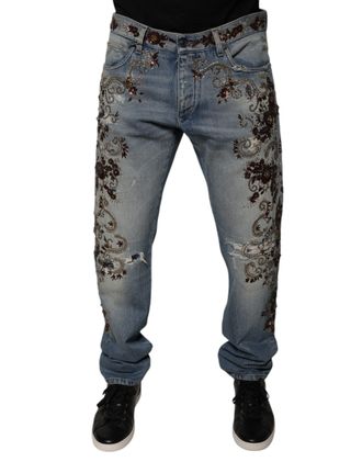 Dolce & Gabbana Rechtaf Jeans met Bloem Borduursel