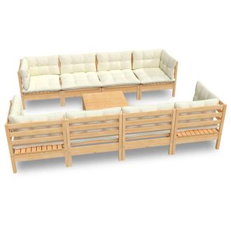 vidaXL Muebles De Jard&iacute;n 9 Pzas Y Cojines Madera Maciza De Pino Crema Vidaxl