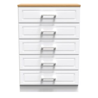 Welcome Furniture Kingston Ready Assembled Chest of Drawers with 5 Drawers - White Ash & Bardolino Oak - Welcome Furniture | TJ Hughes