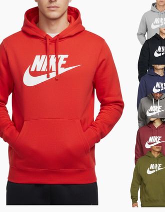 Nike Mens NIKE Mens Hoodie BV2973 Sportswear Club Fleece Graphic Pullover Sweats S M L XL - Red - Size: 40