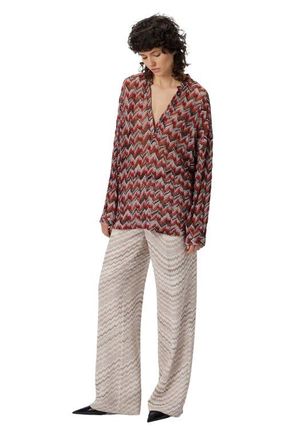 Missoni Oversized Blouse With Mandarin Collar And V-neck in Black & Red at Nordstrom, Size X-Small