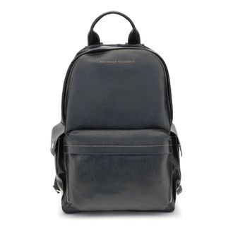 Brunello Cucinelli Reisrugzak van generfd kalfsleer - unisex - Tassen - Zwart - Maat: ONE Size Leer