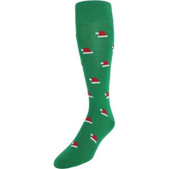Trafalgar Store Kringle Santa Hat Over The Calf Christmas Mercerized Cotton Socks in Green at Nordstrom