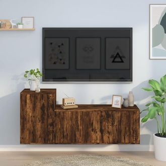 vidaXL Vidaxl - Set Mobili Porta Tv 2 Pz Rovere Fumo In Legno Multistrato