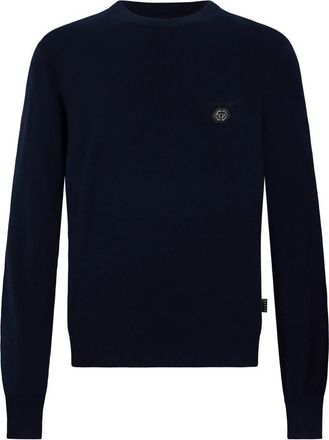 Philipp Plein Pullover Ronde Hals Liefde - Heren - Ronde hals truien - Blauw - L - Wol - Truien & Vesten