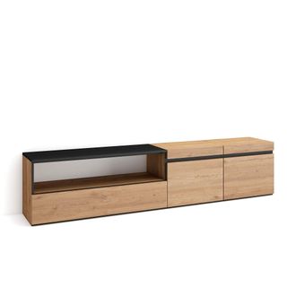 Skraut Home Skraut Home - Mueble Tv, Televisi&oacute;n, Muebles De Sal&oacute;n, Almacenaje, 200x45x35cm, Para Tv Hasta 80, Con Almacenamiento, Estilo Moderno, Roble Y Negro