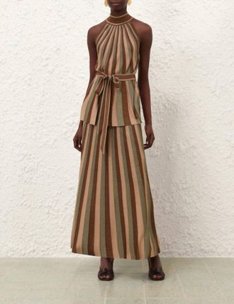 Zimmermann Hypnotic Midi Skirt In Metallic Green Stripe