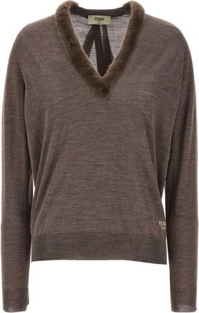 Fendi Taupe Classic V-neck Jumper
