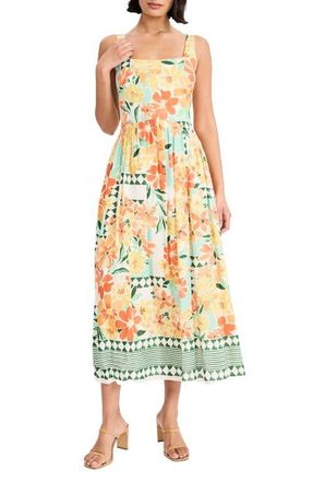 Maggy London Floral Print Maxi Sundress in Soft White/Tangerine Tango at Nordstrom, Size 14