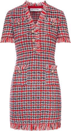 Self Portrait SHORT MULTICOLOR TWEED DRESS WITH JEWEL BUTTONS AND FRINGED EDGES - Self-portrait - Woman