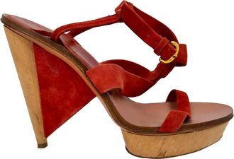 Sergio Rossi Ankle Strap Platform Sandal Heels in Red Suede