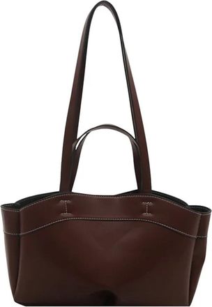 Generic Solid Color Leather Handbag Women Single Shoulder Tote Bag, Large Capacity Commuting Set Handbags Shopping Cross Body Bags(Coffee)