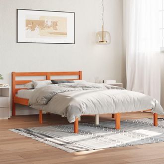 vidaXL Cama Sin Colch&oacute;n Madera Maciza Pino Marr&oacute;n Cera 150x200 Cm Vidaxl