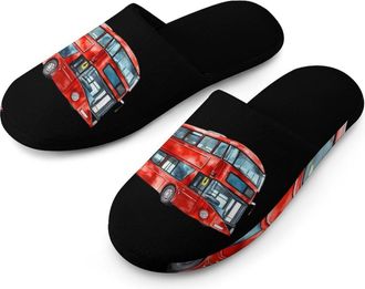 Generic Watercolor London Bus Mens House Slippers Slip Indoor Slipper On Shoes Warm Outdoor