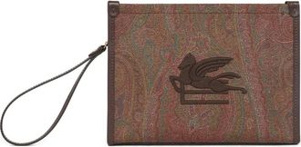 Etro Arnica Pegaso-embroidered clutch bag - women - Fabric/PVC/CALFSKIN/Polyester - One Size - Brown