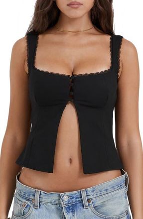 House of CB Noura Lace Trim Open Front Tank in Black at Nordstrom, Size X-Small A